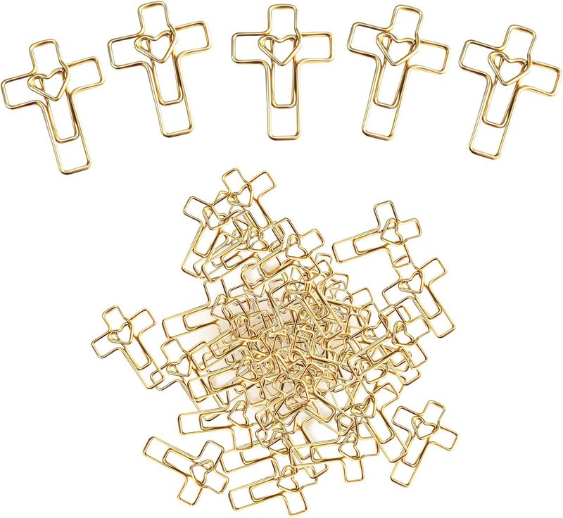 ajabavbd 50PCS Gold Heart Cross Paper Clips, Bible Study Supplies, Christian Gifts for Women Jesus Bible Stuff Bookmark journaling Supplies Accessories, Easter Eggs fillers, Valentines Day Cards Teacher Gifts - Image 1
